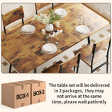Noelse 63" Extendable Kitchen Table Set for 4-6 People, 7-Piece Large Dining Table Set With 6 Chairs, Mid-Century Modern Dining Room Table, Rustic Brown