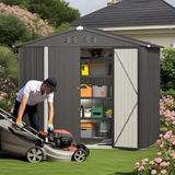 8x6 ft Outdoor Storage Shed on Sale, Sheds & Outdoor Storage with Lockable Doors, Metal Garden Shed by Durable Galvanized Steel for Patio, Lawn - Dark Gray