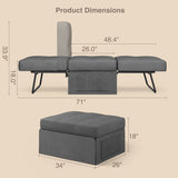 Noelse Sleeper Chair Bed 4 in 1 Sofa Bed, Convertible Chair Assembly-Free Folding Ottoman with Adjustable Backrest and Pillow for Living Room, Office, Dark Gray