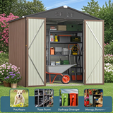 8x6 ft Outdoor Storage Shed on Sale, Sheds & Outdoor Storage with Lockable Doors, Metal Garden Shed by Durable Galvanized Steel for Patio, Lawn - Light Brown