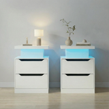 Asofer 2 Nightstand Set with Charging Hub & RGB Lights, 2-Drawers, Modern Wood Bedside Table - White
