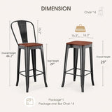 Barstools Set of 4, Lofka 29" Metal Counter Height Bar Stools with Back (29" Seat Height, Wooden Top High Back Burgundy)