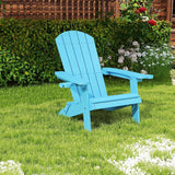 Asofer Folding Adirondack Chair, SGS Tested, Wooden Textured with Cup Holder, Heavy All-Weather HDPE Comfortable Set Poolside Backyard Lawn Coffee, Aruba Blue