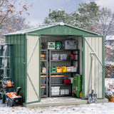 Asofer 6'x4' Metal Storage Shed, All-Weather Garden Shed with Lockable Double Doors & Vents, Green