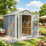 Asofer 8x6 ft Resin Outdoor Storage Shed with Integrated Floor, Lockable Door, Window & Vent System, All-Weather Waterproof UV Resistant Plastic Tool Shed for Backyard Garden Patio, Gray
