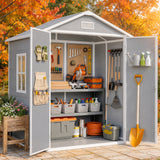 Asofer 6x4.4 ft HDPE Resin Storage Shed with Floor, Lockable Double Doors & Vents, Grey Weatherproof Outdoor Tool Shed for Backyard Patio Lawn