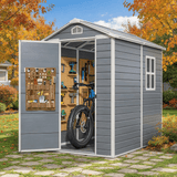 Asofer 6x4 ft Resin Outdoor Storage Shed with Floor, Lockable Doors & Window, Gray All-Weather Garden Shed for Backyard Patio Lawn