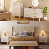 Noelse Bedroom Furniture Set, Includes Queen Bed Frame, Nightstands Set of 2, 5 Drawer Dresser and 6 Drawer Dresser, Storage Solution for Modern Home, Beige/White