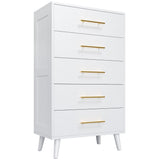 Noelse 5 Drawer Dresser, Tall Dresser with Metal Handles, Wood Storage Organizer for Bedroom, Hallway, Entryway, White