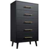 Asofer 3-Piece Storage Cabinet Set, Includes 5 - Drawer Dressers, 6 - Drawer Cabinet and Nightstand with Metal Handle, Black