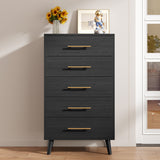 Asofer Tall Dresser, 5-Drawer Wood Storage w/Metal Handles, Black