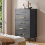 Asofer Tall Dresser, 5-Drawer Wood Storage w/Metal Handles, Black