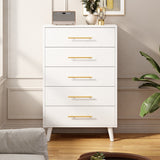 Noelse 5 Drawer Dresser, Tall Dresser with Metal Handles, Wood Storage Organizer for Bedroom, Hallway, Entryway, White
