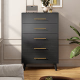 Asofer Tall Dresser, 5-Drawer Wood Storage w/Metal Handles, Black