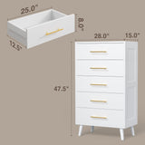 Noelse 3 Piece Bedroom Furniture Set, 5 Drawer Dresser with 2 Nightstands, Modern Wood Storage Organizer with Drawers for Bedroom, Living Room, White