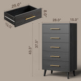 Asofer 3-Piece Storage Cabinet Set, Includes 5 - Drawer Dressers, 6 - Drawer Cabinet and Nightstand with Metal Handle, Black