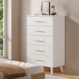 Asofer Tall Dresser, 5-Drawer Wood Storage w/Metal Handles, White