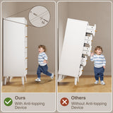 Asofer Tall Dresser, 5-Drawer Wood Storage w/Metal Handles, White