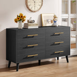Asofer Bedroom Furniture Set of 3 - Includes 6 Drawer Dresser & 2 Nightstand with Metal Handle, Black