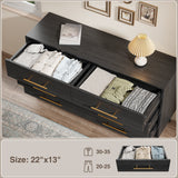Asofer Bedroom Furniture Set of 3 - Includes 6 Drawer Dresser & 2 Nightstand with Metal Handle, Black