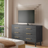 5-Piece Bedroom Furniture Set, Queen Platform Bed Frame, 2 Nightstands & 5 Drawer Dressers & 6 Drawer Dressers, Black