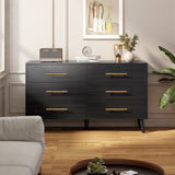 Asofer 6-Drawer Dresser, Black MDF Storage Cabinet with Anti-Tip Device, TV Stand