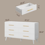 Noelse 3 Piece Bedroom Furniture Set, 6 Drawer Dresser with 2 Nightstands, Modern Wood Storage Organizer with Metal Handles for Bedroom, Living Room, White