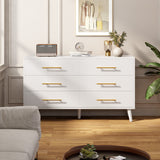 Asofer 6-Drawer Stable Dresser with Golden Metal Handle,Chest of Drawers for Bedroom, Living Room, Hallway, Entryway,White