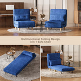 Convertible Chair Bed Futon Sofa with Adjustable Backrest, Accent Chair for Apartment, Bedroom, Office - Blue