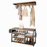 Noelse Hall Tree with Bench, 4 in 1 Coat Rack Set, Industrial Bench with 5 Hooks, 5 Storage Shoe Cubbies, for Entryway, Hallway, Rustic Brown