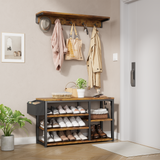 Noelse Hall Tree with Bench, 4 in 1 Coat Rack Set, Industrial Bench with 5 Hooks, 5 Storage Shoe Cubbies, for Entryway, Hallway, Rustic Brown