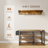 Noelse Hall Tree with Bench, 4 in 1 Coat Rack Set, Industrial Bench with 5 Hooks, 5 Storage Shoe Cubbies, for Entryway, Hallway, Rustic Brown