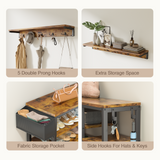 Noelse Hall Tree with Bench, 4 in 1 Coat Rack Set, Industrial Bench with 5 Hooks, 5 Storage Shoe Cubbies, for Entryway, Hallway, Rustic Brown