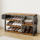 Noelse Hall Tree with Bench, 4 in 1 Coat Rack Set, Industrial Bench with 5 Hooks, 5 Storage Shoe Cubbies, for Entryway, Hallway, Rustic Brown