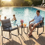 Lofka 3-Piece Outdoor Rocking Patio Furniture Set, Weather-Resistant Iron Frame with Tempered Glass Table & Cushions for Garden Poolside