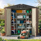 Lofka 6 x 4 FT Outdoor Storage Shed, Tools Storage Garden Shed with Lockable Door for Outsides, Brown