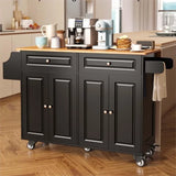 Lofka Kitchen Islands Carts with Storage, 52” kitchen Islands with 2 Storage Cabinet, Spice Rack, Towel Rack, Black