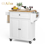 Rolling Kitchen Island with Spice Rack，Towel Rack for Dinning Room and Kitchen - White