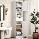 Bathroom Storage Cabinet, Lofka 67" H Tall Narrow Linen Tower Freestanding Adjustable Shelves for Home, Kitchen, Versatile, Anti-Tipping, White