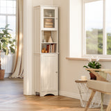 67"H Tall Bathroom Storage Cabinet, Narrow Tall Cabinet Storage Tower,Linen Cabinet with 2 Doors 2 Open Shelves, Adjustable Shelves for Bathroom, Bedroom, Kitchen - White