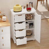 Bathroom Floor Cabinet Wooden Storage Organizer with 4-Drawer & 1 Door, Free-Standing Cupboard for Bathroom Kitchen, White