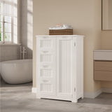 Bathroom Floor Cabinet Wooden Storage Organizer with 4-Drawer & 1 Door, Free-Standing Cupboard for Bathroom Kitchen, White