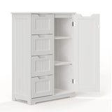 Bathroom Floor Cabinet Wooden Storage Organizer with 4-Drawer & 1 Door, Free-Standing Cupboard for Bathroom Kitchen, White