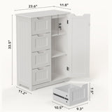 Bathroom Floor Cabinet Wooden Storage Organizer with 4-Drawer & 1 Door, Free-Standing Cupboard for Bathroom Kitchen, White