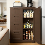 Small Pantry Cabinet, Asofer 33"H Storage Cabinet with 4 Drawers and Adjustable Shelves for Living Room, Kitchen, White