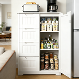 Small Pantry Cabinet, Asofer 33"H Storage Cabinet with 4 Drawers and Adjustable Shelves for Living Room, Kitchen, White