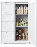 33'' Small Kitchen Pantry Storage Cabinet with 4 Drawers 3 Shelves and 1 Door, Noelse Wooden Mini Kitchen Storage Cabinet, White