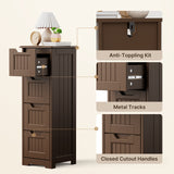 Small Bathroom Floor Storage Cabinet with 4 Drawers - Dark Brown