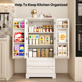 Noelse  47'' Kitchen Pantry Storage Cabinet with 2 Doors and 8 Shelves, Wooden Food Storage Cabinets with 2 Drawers for Dining Room and Craft Room