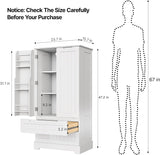 Noelse  47'' Kitchen Pantry Storage Cabinet with 2 Doors and 8 Shelves, Wooden Food Storage Cabinets with 2 Drawers for Dining Room and Craft Room